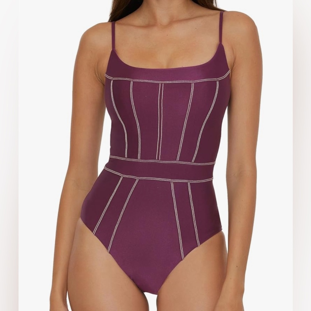 BECCA Deep Plum One-Piece Swimsuit with Contrast Stitching
